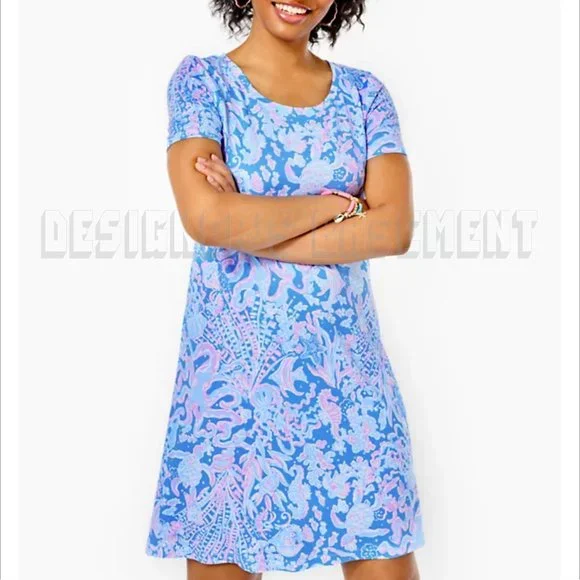 LILLY PULITZER Cody cotton T-shirt Dress in Boca Blue Sea What I Sea XSmall NWT - Picture 3 of 7